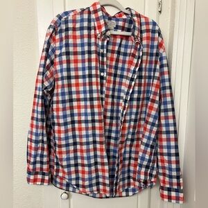 J Crew Button Down XXL White Red Blue Plaid Dress Shirt Casual Preppy Cotton